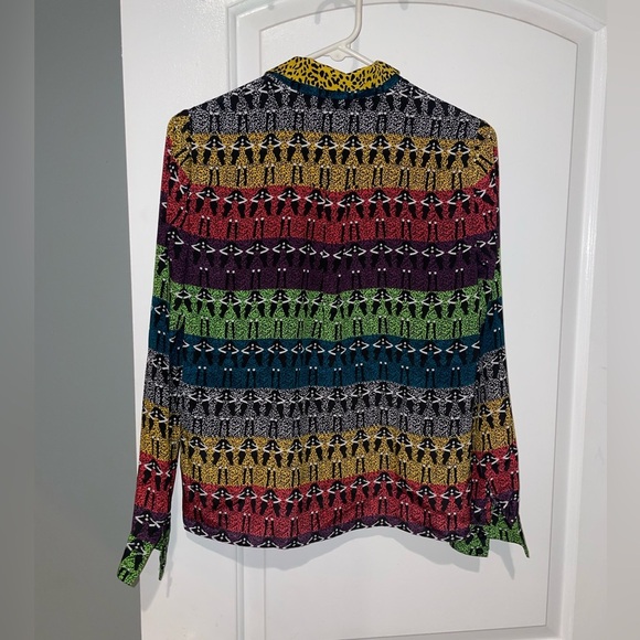 New! Alice + Olivia Willa Rainbow Stace Face 100% Silk Blouse 💜 💛 XS - Picture 11 of 16